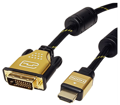 Câble DVI / HDMI, Dual Link, Ferrites, Gold, Roline