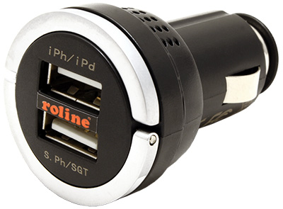 Chargeur Allume-cigares 12-24 volts vers USB, 2 ports, 15 W, Roline