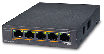 Switch Ethernet RJ45 10/100, PoE, 60 watts, FSD-504HP, Planet