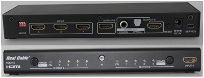 Switch HDMI, 4 entrées, 2 sorties, matriciel, boîtier métal, télécommande, Real Cable