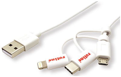 Câble USB 2.0, Type A vers Micro B, ou Lightning (8 broches), ou Type C, Roline