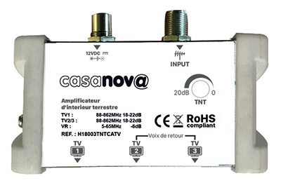 Boîtier télévision, 3 sorties RJ45 pour TNT ou Câble (CATV), compact, Casanova