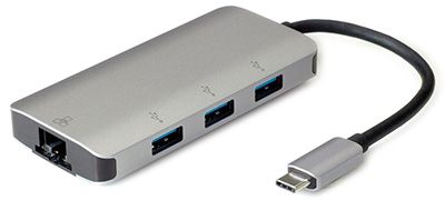 Adaptateur USB 3.0 (3.2 Gen 1) C mâle / RJ45 femelle, Ethernet Gigabit, avec Hub USB 3.2 Gen 1 à 3 ports, Roline