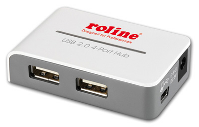 Hub USB 4 ports, de Poche, avec alimentation, Roline